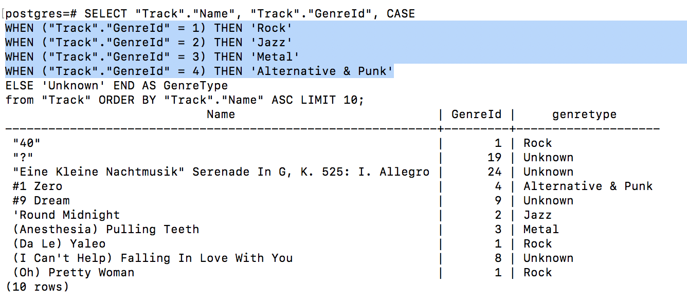 Adding multiple additional WHEN subclauses to the query in order to fill in multiple genres (not just rock and not rock)