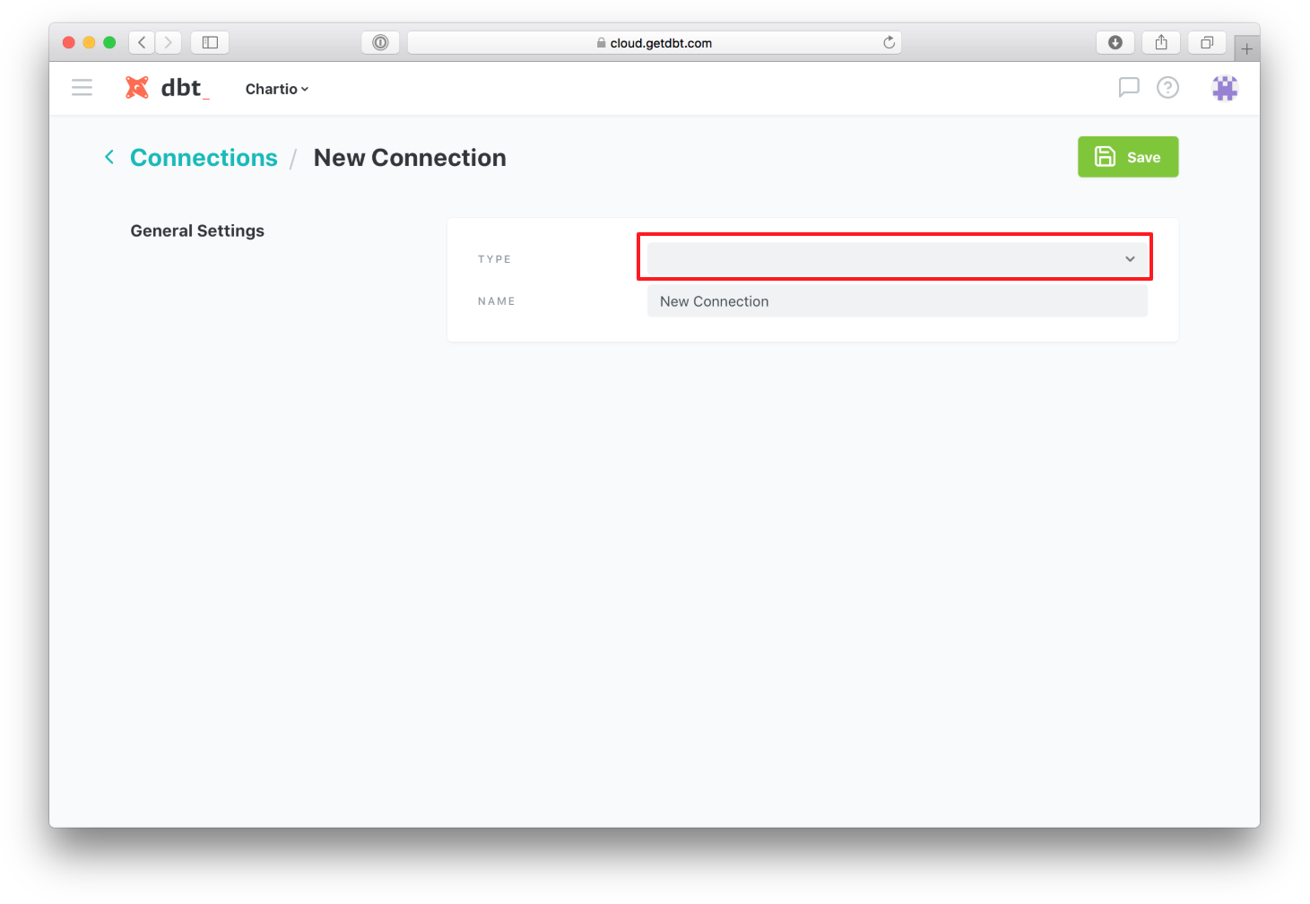 Shows how to select the type of connection