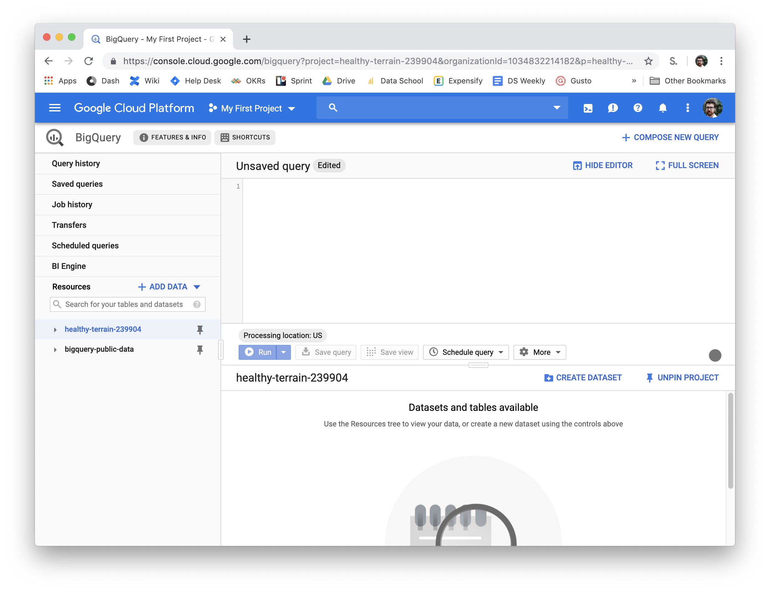 Image showing big query's interface and the project name